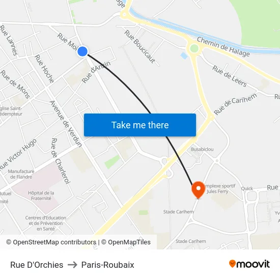 Rue D'Orchies to Paris-Roubaix map