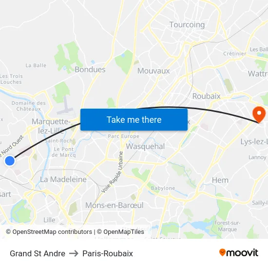 Grand St Andre to Paris-Roubaix map