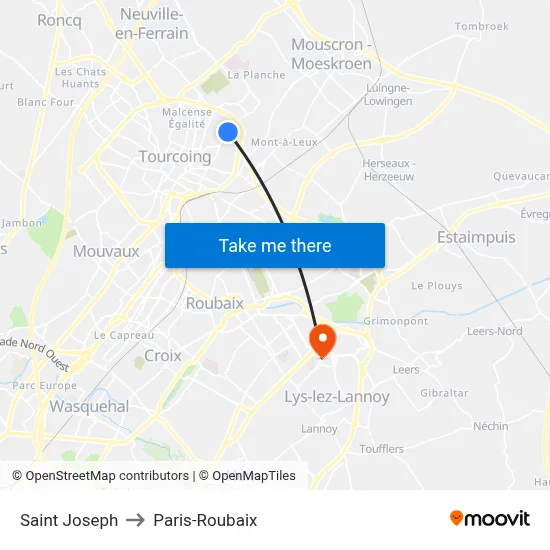 Saint Joseph to Paris-Roubaix map