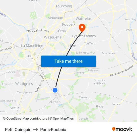 Petit Quinquin to Paris-Roubaix map