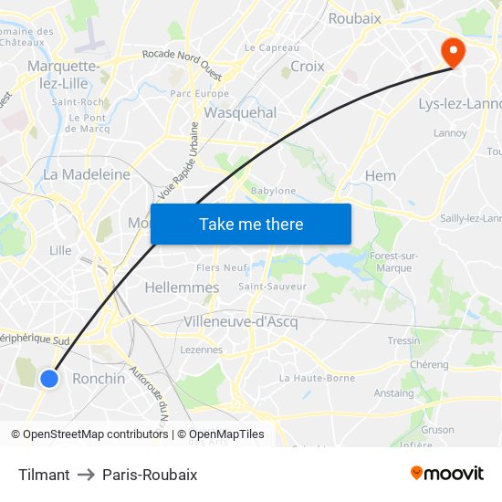 Tilmant to Paris-Roubaix map