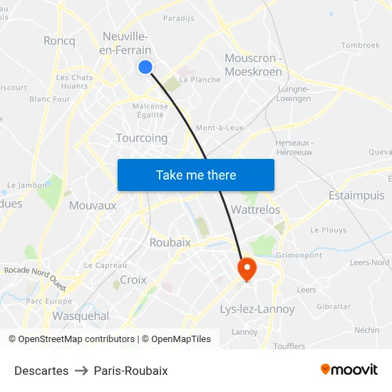 Descartes to Paris-Roubaix map