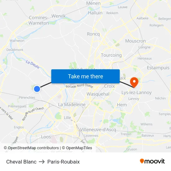 Cheval Blanc to Paris-Roubaix map