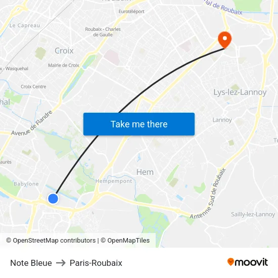 Note Bleue to Paris-Roubaix map