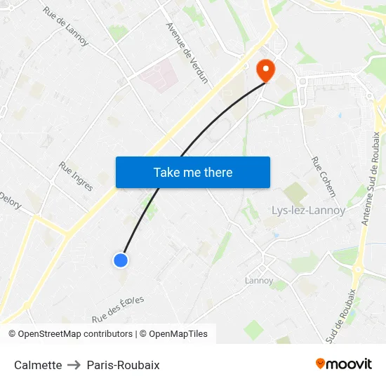 Calmette to Paris-Roubaix map