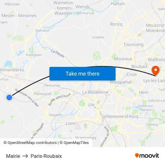 Mairie to Paris-Roubaix map