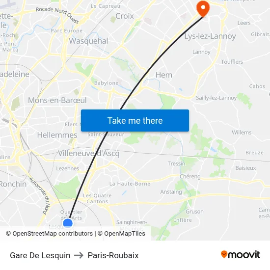 Gare De Lesquin to Paris-Roubaix map
