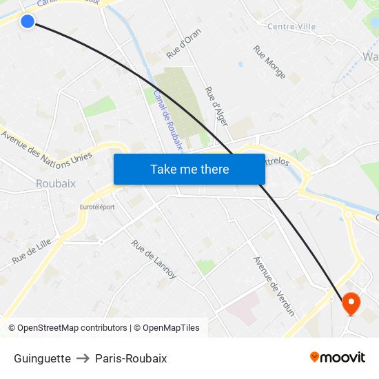 Guinguette to Paris-Roubaix map