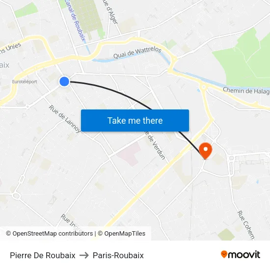 Pierre De Roubaix to Paris-Roubaix map