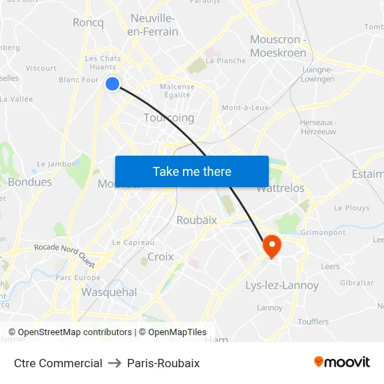 Ctre Commercial to Paris-Roubaix map