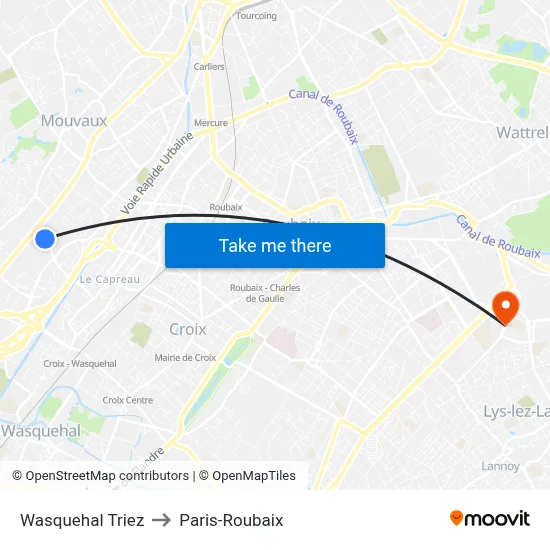 Wasquehal Triez to Paris-Roubaix map