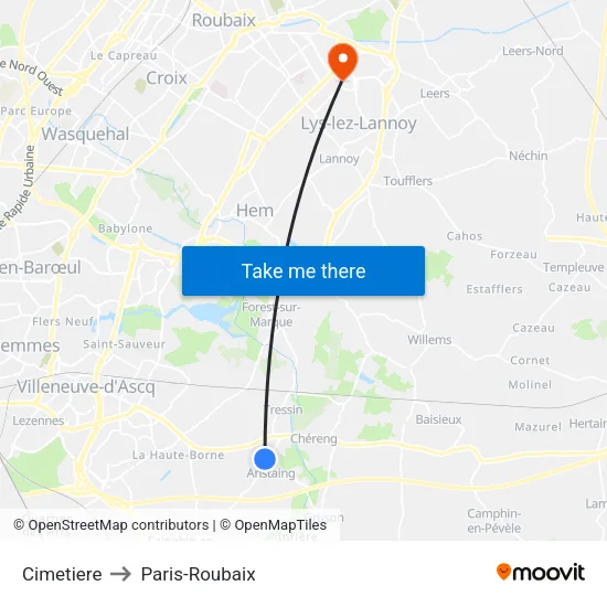 Cimetiere to Paris-Roubaix map