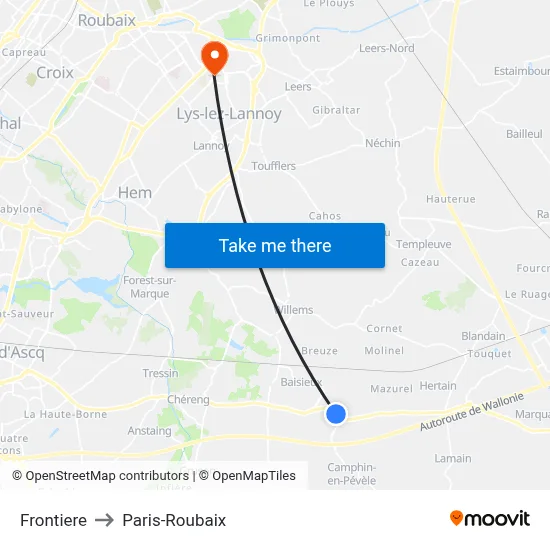 Frontiere to Paris-Roubaix map