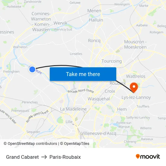 Grand Cabaret to Paris-Roubaix map