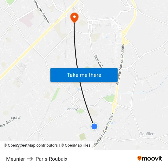 Meunier to Paris-Roubaix map