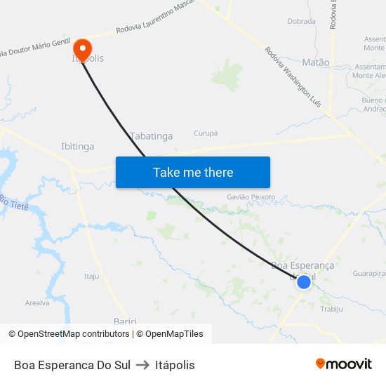 Boa Esperanca Do Sul to Itápolis map