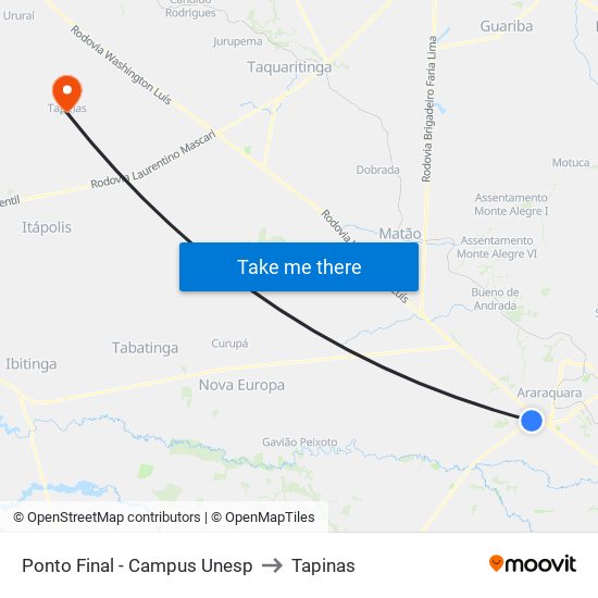 Ponto Final - Campus Unesp to Tapinas map