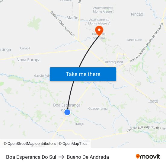 Boa Esperanca Do Sul to Bueno De Andrada map