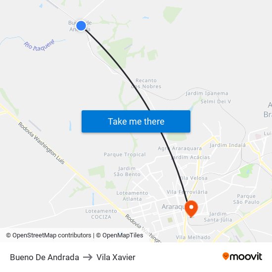 Bueno De Andrada to Vila Xavier map