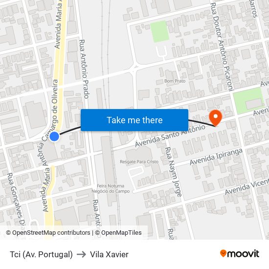 Tci (Av. Portugal) to Vila Xavier map