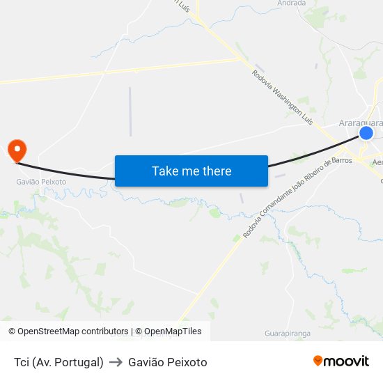 Tci (Av. Portugal) to Gavião Peixoto map