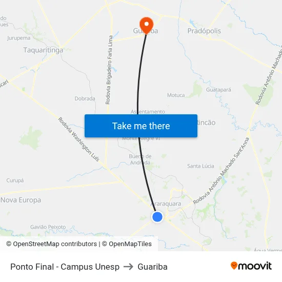 Ponto Final - Campus Unesp to Guariba map