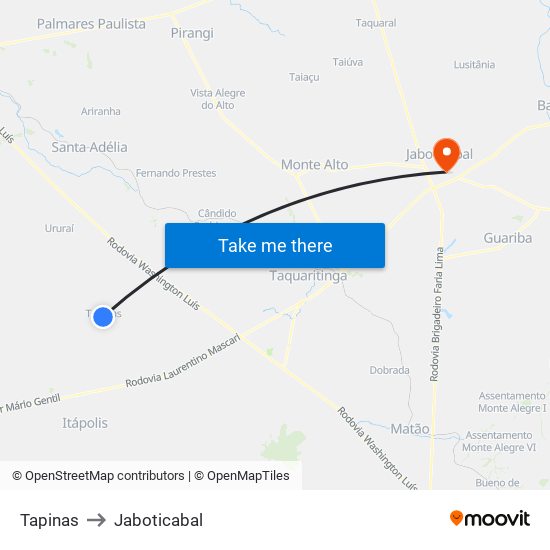 Tapinas to Jaboticabal map
