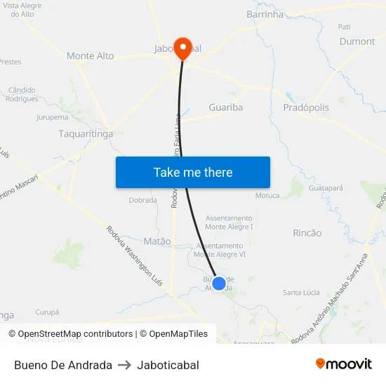 Bueno De Andrada to Jaboticabal map