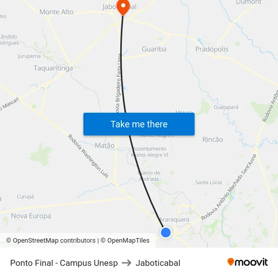 Ponto Final - Campus Unesp to Jaboticabal map