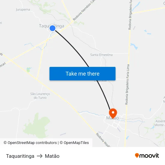 Taquaritinga to Matão map