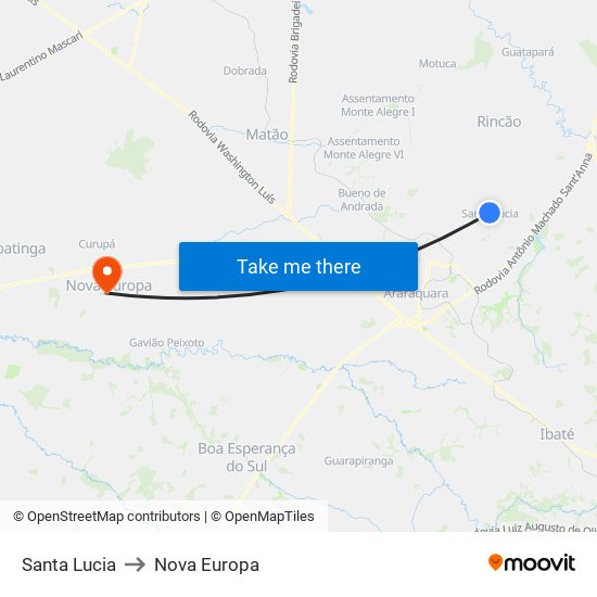 Santa Lucia to Nova Europa map