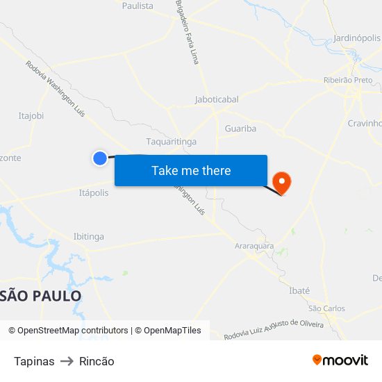 Tapinas to Rincão map