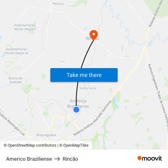 Americo Braziliense to Rincão map