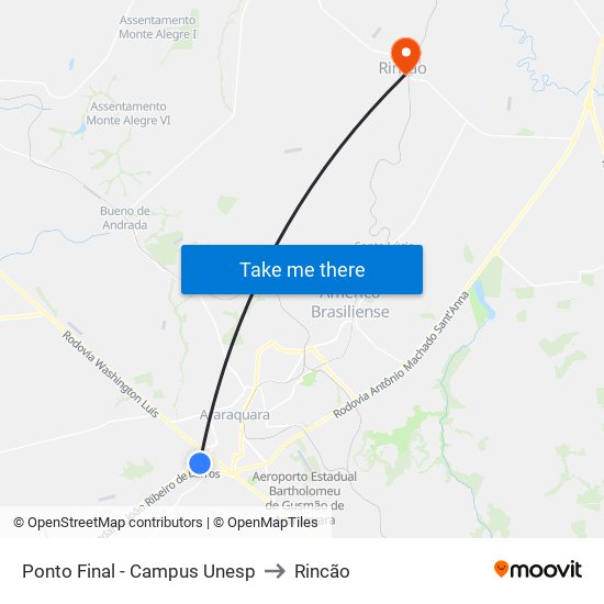 Ponto Final - Campus Unesp to Rincão map