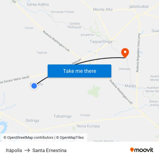 Itápolis to Santa Ernestina map