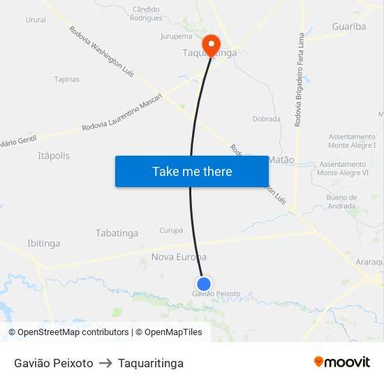 Gavião Peixoto to Taquaritinga map