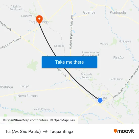 Tci (Av. São Paulo) to Taquaritinga map