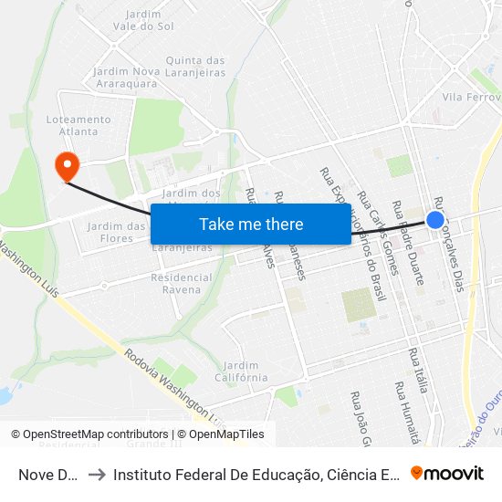 Nove De Julho to Instituto Federal De Educação, Ciência E Tecnologia De São Paulo map