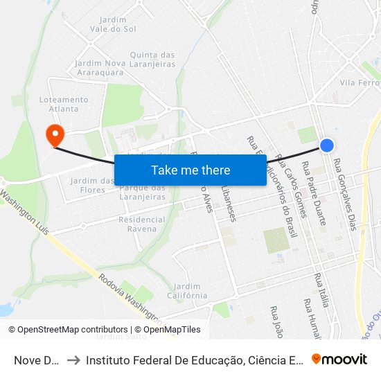Nove De Julho to Instituto Federal De Educação, Ciência E Tecnologia De São Paulo map