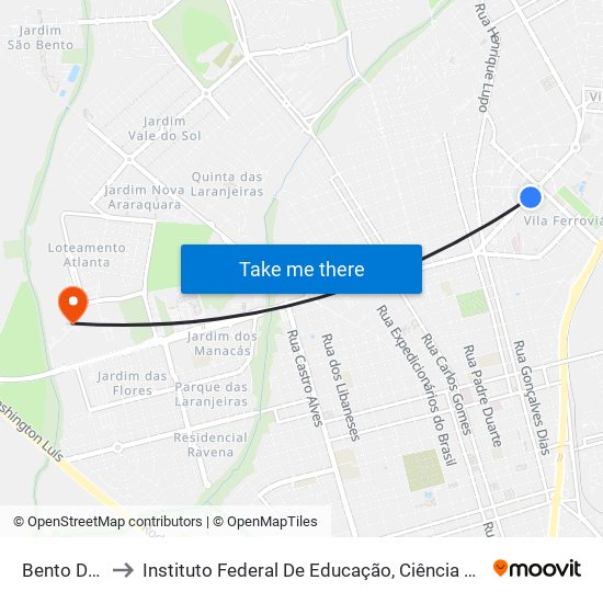 Bento De Abreu to Instituto Federal De Educação, Ciência E Tecnologia De São Paulo map