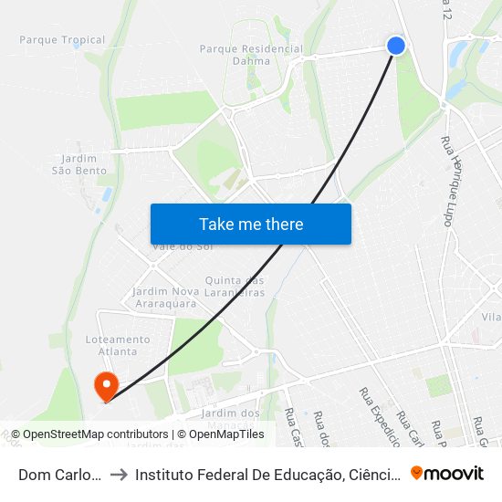 Dom Carlos Carmelo to Instituto Federal De Educação, Ciência E Tecnologia De São Paulo map