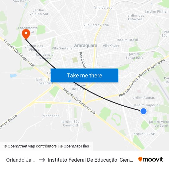 Orlando Jayme Donato to Instituto Federal De Educação, Ciência E Tecnologia De São Paulo map