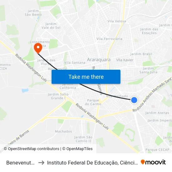 Benevenuto Colombo to Instituto Federal De Educação, Ciência E Tecnologia De São Paulo map