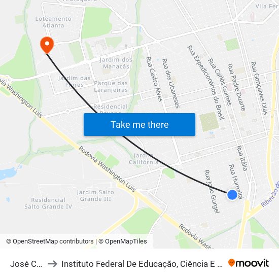 José Cezarini to Instituto Federal De Educação, Ciência E Tecnologia De São Paulo map