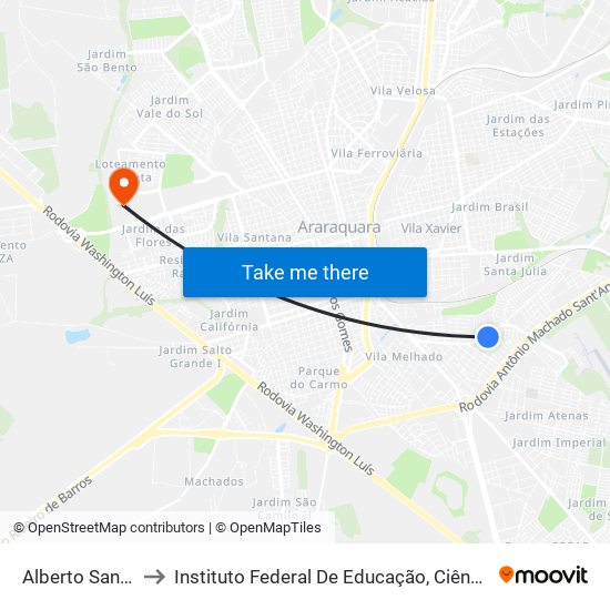 Alberto Santos Dumont to Instituto Federal De Educação, Ciência E Tecnologia De São Paulo map