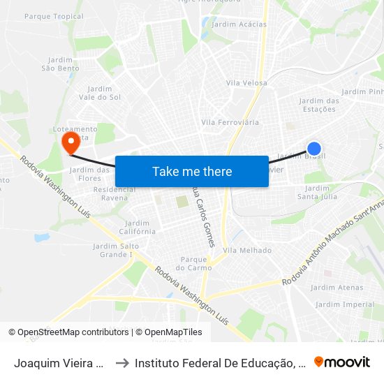 Joaquim Vieira Dos Santos 836-866 to Instituto Federal De Educação, Ciência E Tecnologia De São Paulo map