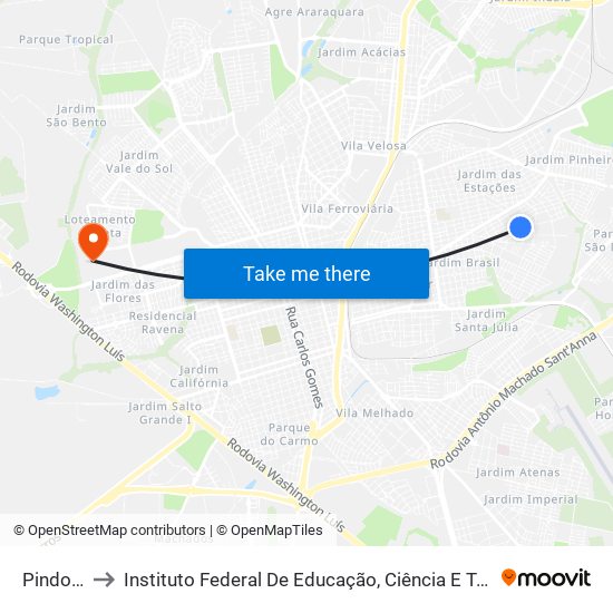 Pindorama to Instituto Federal De Educação, Ciência E Tecnologia De São Paulo map