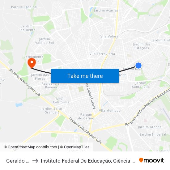 Geraldo Moreira to Instituto Federal De Educação, Ciência E Tecnologia De São Paulo map