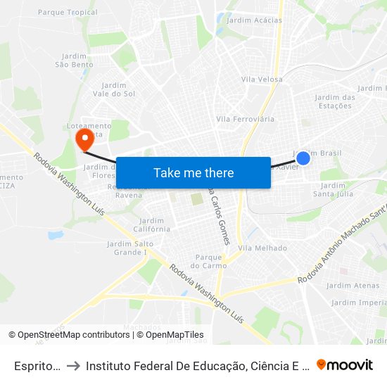 Esprito Santo to Instituto Federal De Educação, Ciência E Tecnologia De São Paulo map