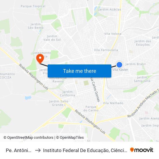 Pe. Antônio Cesarino to Instituto Federal De Educação, Ciência E Tecnologia De São Paulo map